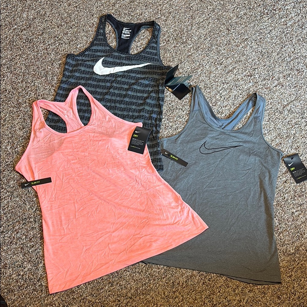 Bundle New Nike Women's Racerback Tank Tops - Black, Pink, Gray medium